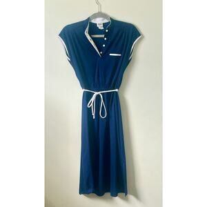 Navy Blue dress w/ white tie belt, size 7/8, Oops California